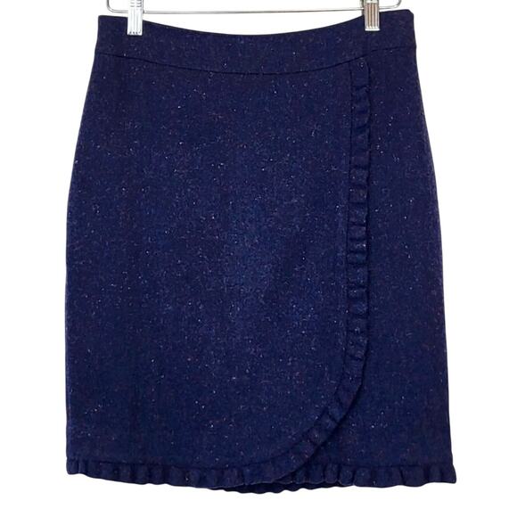 Talbots Navy Wool Blend Ruffle Hem Skirt Wrap Look Size 12 - Picture 1 of 6
